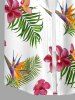 Women Hibiscus Flowers Tropical Leaf Print Buttons Pocket Hawaii Shirt - Blanc 2XL
