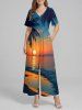 Coconut Tree Sun Seascape Print Matching Hawaii Beach Outfit For Couples -  