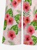 Hibiscus Flowers Tropical Leaf Geometric Pattern Print V Neck Hawaii Wide Leg Jumpsuit - Rose  L
