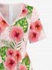 Hibiscus Flowers Tropical Leaf Geometric Pattern Print V Neck Hawaii Wide Leg Jumpsuit -  
