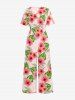 Hibiscus Flowers Tropical Leaf Geometric Pattern Print V Neck Hawaii Wide Leg Jumpsuit -  