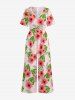 Hibiscus Flowers Tropical Leaf Geometric Pattern Print V Neck Hawaii Wide Leg Jumpsuit -  