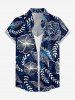 Women Flowers Leaf Print Buttons Pocket Hawaii Shirt -  