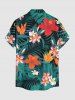 Hibiscus Flower Tropical Leaf Print Buttons Pocket Hawaii Shirt For Men -  