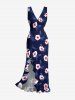 Hibiscus Flowers Tropical Leaf Print Hawaii Ruffles Split Surplice Dress -  