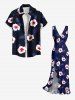 Hibiscus Flowers Tropical Leaf Print Hawaii Ruffles Split Surplice Dress -  