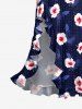 Hibiscus Flowers Tropical Leaf Print Hawaii Ruffles Split Surplice Dress -  