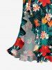 Hibiscus Flowers Tropical Leaf Print Hawaii Ruffles Split Surplice Dress - Vert profond XS