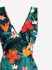 Hibiscus Flowers Tropical Leaf Print Hawaii Ruffles Split Surplice Dress - Vert profond XS