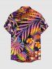 Plus Size Flowers Tropical Leaf Print Buttons Pocket Hawaii Shirt For Men -  