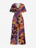 Flowers Tropical Leaf Print V Neck Hawaii Wide Leg Jumpsuit -  