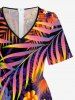 Flowers Tropical Leaf Print V Neck Hawaii Wide Leg Jumpsuit -  