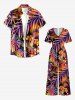 Flowers Tropical Leaf Print V Neck Hawaii Wide Leg Jumpsuit -  