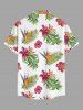 Men's Hibiscus Flowers Tropical Leaf Print Buttons Pocket Hawaii Shirt -  