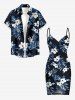 Plus Size Hibiscus Flower Leaf Print Convertible Hawaii Beach Cover -  