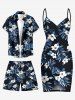 Hibiscus Flower Leaf Print Convertible Hawaii Beach Cover - Noir XS