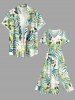 Flowers Tropical Leaf Print Surplice Hawaii Midi Dress -  