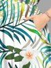 Flowers Tropical Leaf Print Surplice Hawaii Midi Dress -  