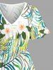 Flowers Tropical Leaf Print Surplice Hawaii Midi Dress -  