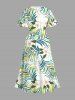 Flowers Tropical Leaf Print Surplice Hawaii Midi Dress -  