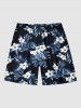 Plus Size Hibiscus Flower Leaf Print Hawaii Beach Shorts For Men -  