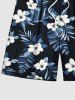 Plus Size Hibiscus Flower Leaf Print Hawaii Beach Shorts For Men -  