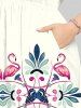 Plus Size Flamingo Flowers Colorblock Print Split Hawaii Midi Dress -  