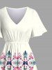Plus Size Flamingo Flowers Colorblock Print Split Hawaii Midi Dress - Beige 2X