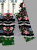 Plus Size Flamingo Flowers Colorblock Print Split Hawaii Midi Dress - Beige 2X