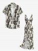 Silhouette Flower Print Hawaii Ruffles Split Dress -  