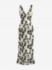 Silhouette Flower Print Hawaii Ruffles Split Dress -  