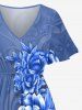 Ombre Flower Leaf Print Hawaii Split Pocket A Line Midi Dress - Bleu S