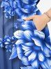 Ombre Flower Leaf Print Hawaii Split Pocket A Line Midi Dress - Bleu S
