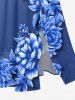 Ombre Flower Leaf Print Hawaii Split Pocket A Line Midi Dress - Bleu S