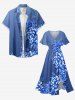 Ombre Flower Leaf Print Hawaii Split Pocket A Line Midi Dress - Bleu S