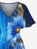 Glitter Flower Ombre Light Beam Print Hawaii Split Pocket A Line Midi Dress - Bleu profond S