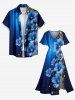 Glitter Flower Ombre Light Beam Print Hawaii Split Pocket A Line Midi Dress - Bleu profond S
