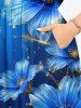 Glitter Flower Ombre Light Beam Print Hawaii Split Pocket A Line Midi Dress - Bleu profond S