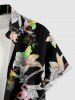 Plus Size Flower Branch Print Hawaii Button Pocket Shirt For Men -  