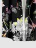 Plus Size Flower Branch Print Hawaii Button Pocket Shirt For Men -  