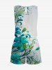 Flower Leaf Branch Print Hawaii Drawstring Pocket Romper -  