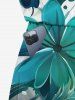 Flower Leaf Branch Print Hawaii Drawstring Pocket Romper -  