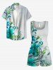 Flower Leaf Branch Print Hawaii Drawstring Pocket Romper -  