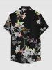 Plus Size Flower Branch Print Hawaii Button Pocket Shirt For Men - Noir 6XL