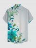 Plus Size Flower Leaf Branch Print Hawaii Button Pocket Shirt For Men -  