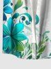 Plus Size Flower Leaf Branch Print Hawaii Button Pocket Shirt For Men -  