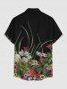 Flower Leaf Plant Print Hawaii Button Pocket Shirt For Men - Noir L