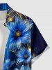 Glitter Flower Ombre Light Beam Print Hawaii Button Pocket Shirt For Men - Bleu profond 2XL