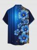 Glitter Flower Ombre Light Beam Print Hawaii Button Pocket Shirt For Men - Bleu profond 2XL
