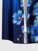 Glitter Flower Ombre Light Beam Print Hawaii Button Pocket Shirt For Men - Bleu profond 2XL